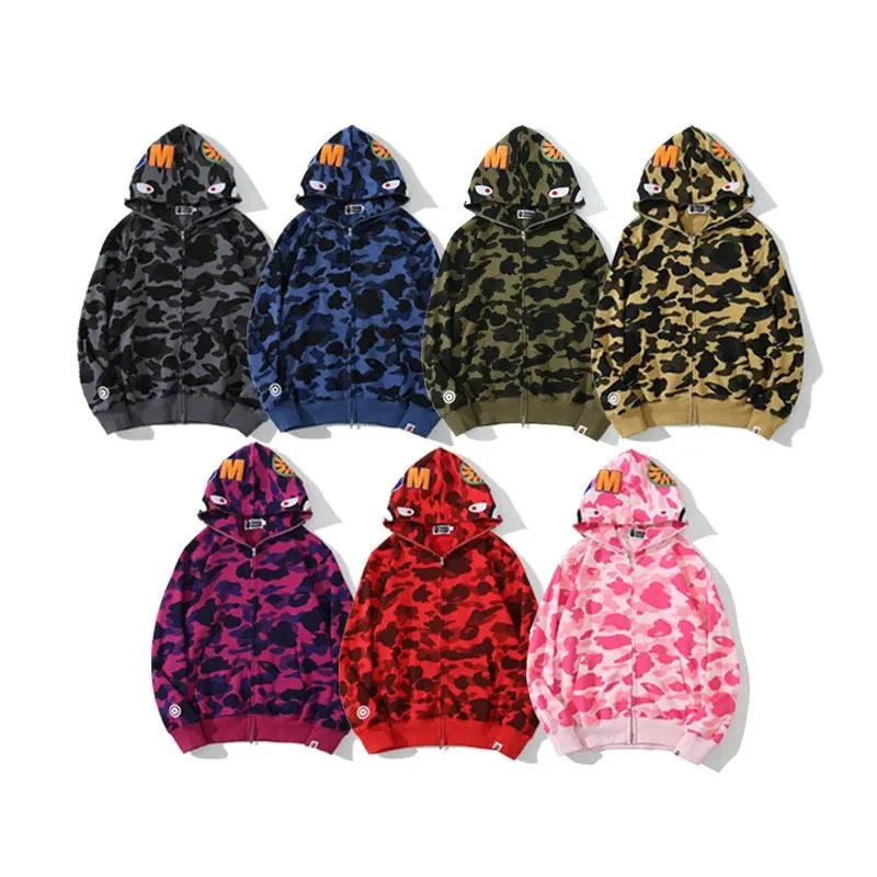 [bap e]Shark autumn hooded sweatshirt men's youth cardigan zipper embroidered jacket (43)