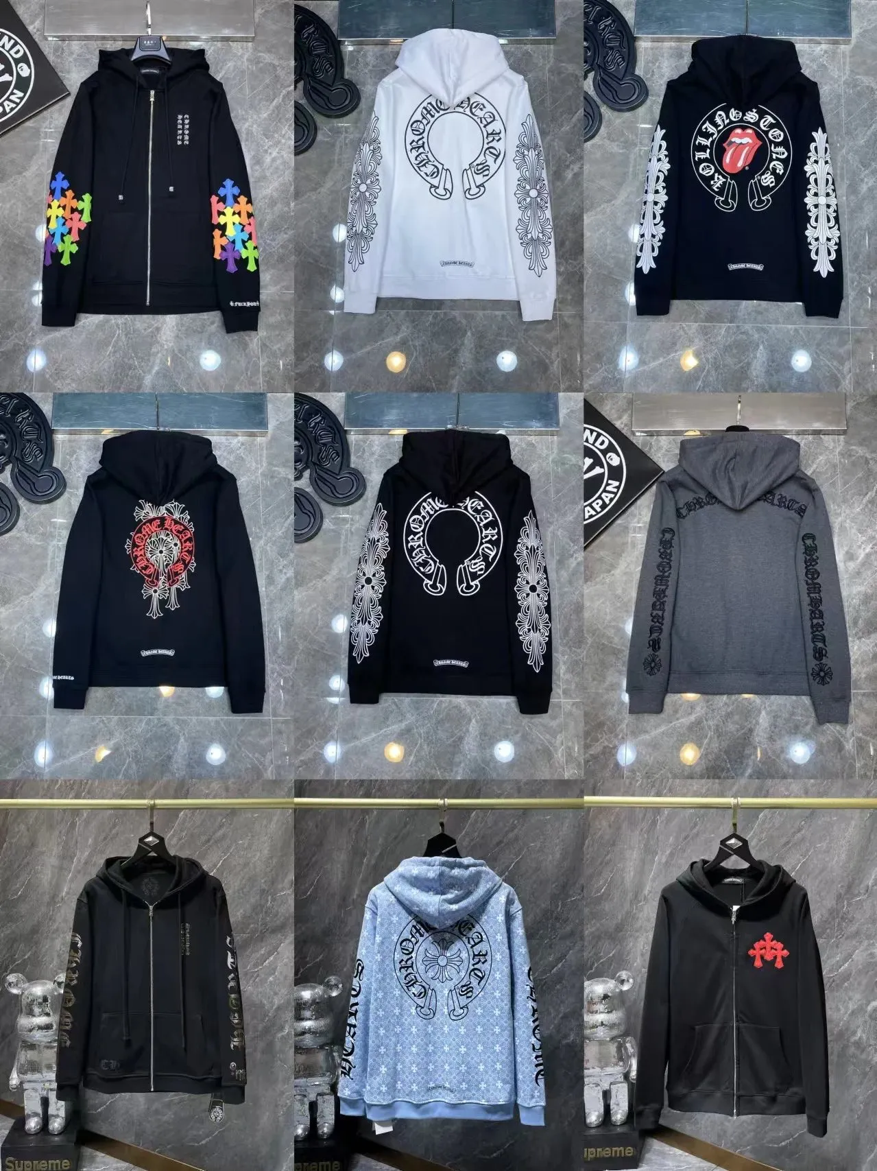 24SS Croop High Version Horseshoe Pattern Sanskrit Classic Hoodie Men's and Women's  (49)